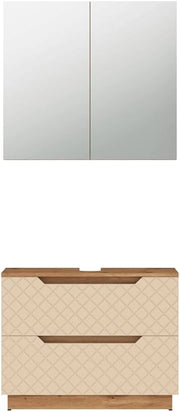 Set di mobili da bagno Lotta, Rovere/cashmere con struttura in piastrelle, 2 parti