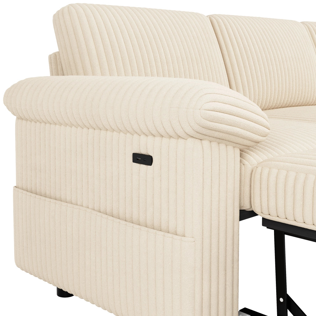 Divano angolare letto 3 posti - con contenitore e schienale regolabile - in corduroy beige