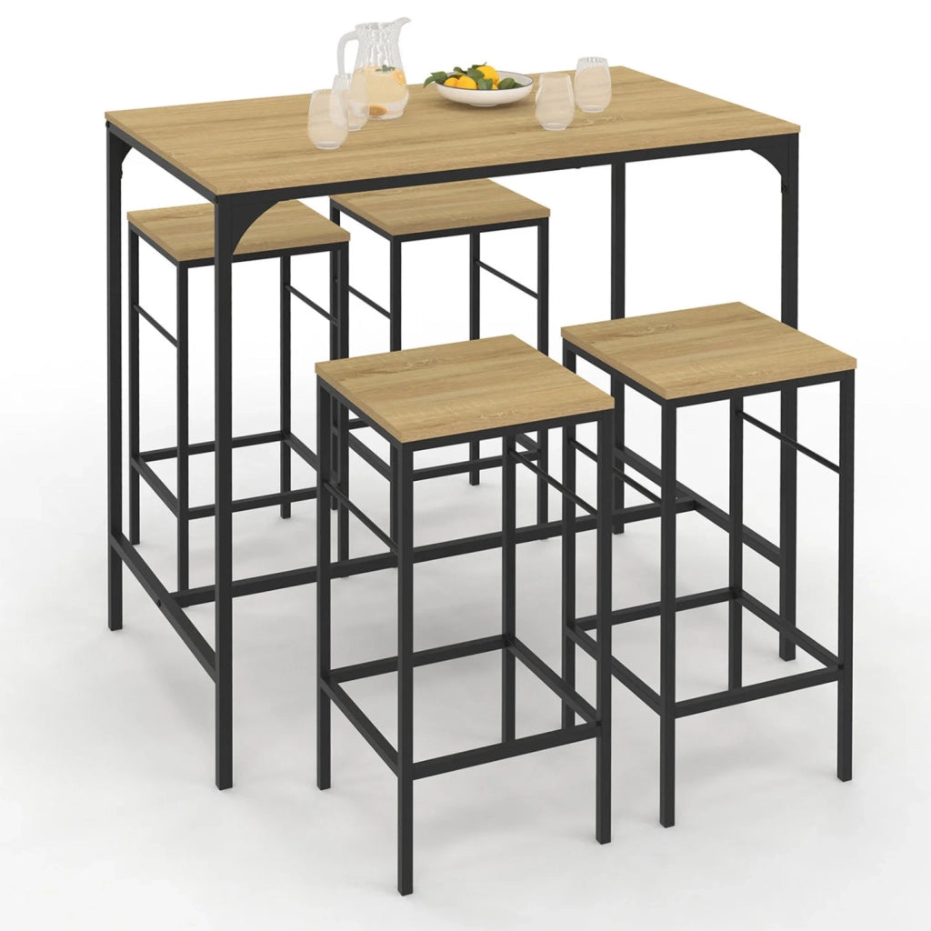 IDMarket - DETROIT Tavolo da bar alto 100 cm e 4 sgabelli in metallo e legno nero - design industriale