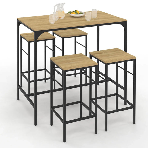 IDMarket - DETROIT Tavolo da bar alto 100 cm e 4 sgabelli in metallo e legno nero - design industriale