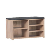 SCARPIERA IN MDF ROVERE CON RIPIANI E SEDUTA IN SIMIL PELLE NERA MISURE: 80X230X47 CM