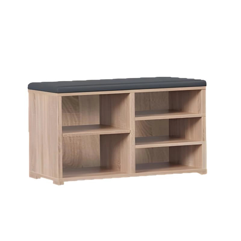 SCARPIERA IN MDF ROVERE CON RIPIANI E SEDUTA IN SIMIL PELLE NERA MISURE: 80X230X47 CM