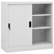 Robusto armadio da ufficio con ante scorrevoli e serratura dimensioni 90 x 40 x 90 cm stile moderno in acciaio grigio chiaro. Codice articolo: 02_0046811.