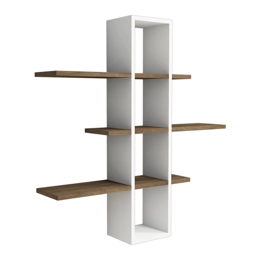 Mensola da parete in legno "Ardo" - 96 x 19 x 101 cm - Noce, Bianco