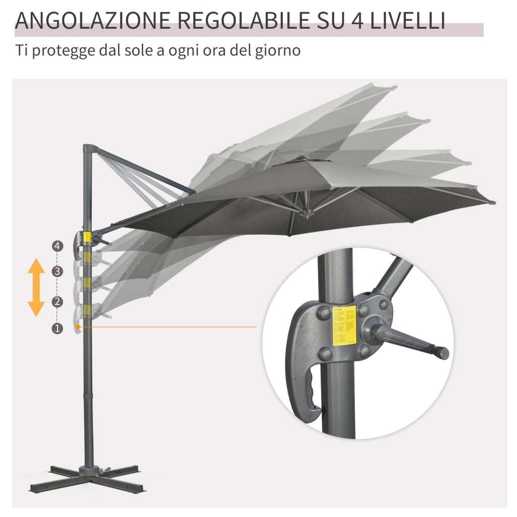 Easycomfort Ombrellone da Giardino Decentrato 3x2.5 m Girevole a 360° con Angolazione Regolabile, Grigio