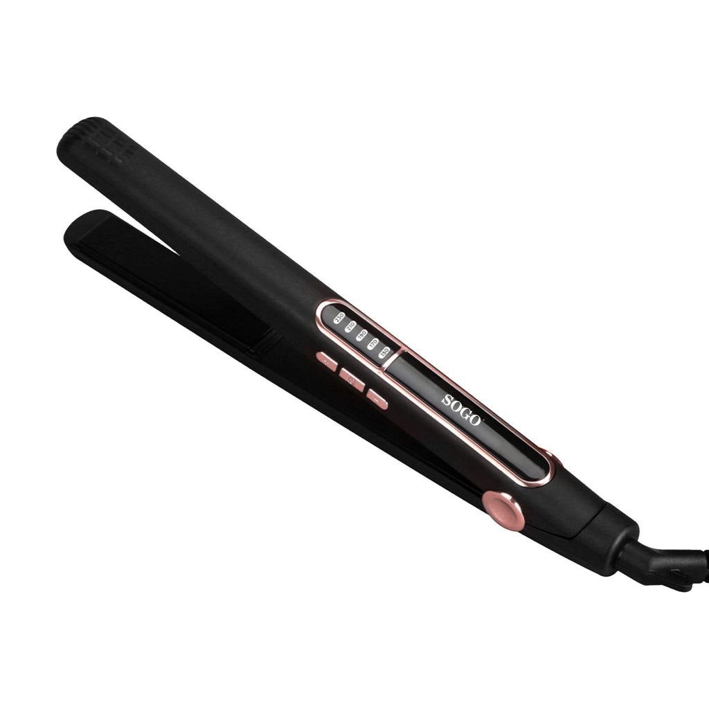 Piastra per capelli in ceramica e tormalina, 5 temperature fino 230°C con display LED e spegnimento automatico, cavo 2,5 m - Sogo