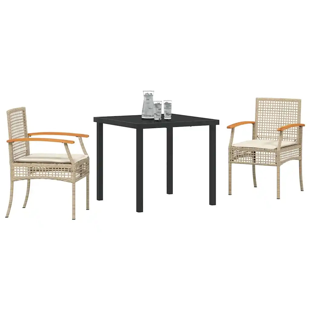Set da Pranzo per Giardino 3 pcs Beige e Nero Rattan 3380827