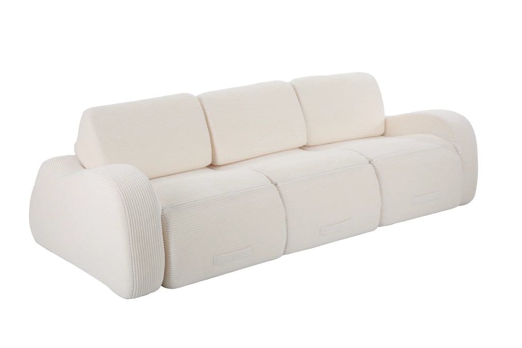 Divano modulare a tre moduli in velluto a coste con funzione letto, senza montaggio né attrezzi, beige 115 × 247 × 76 cm