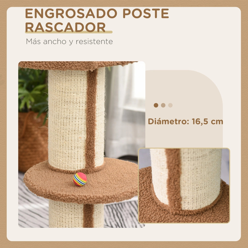 Albero per gatti a 3 livelli con piattaforma e palo in sisal ¨C zephmum ¨C 45x45x91 cm marrone chiaro