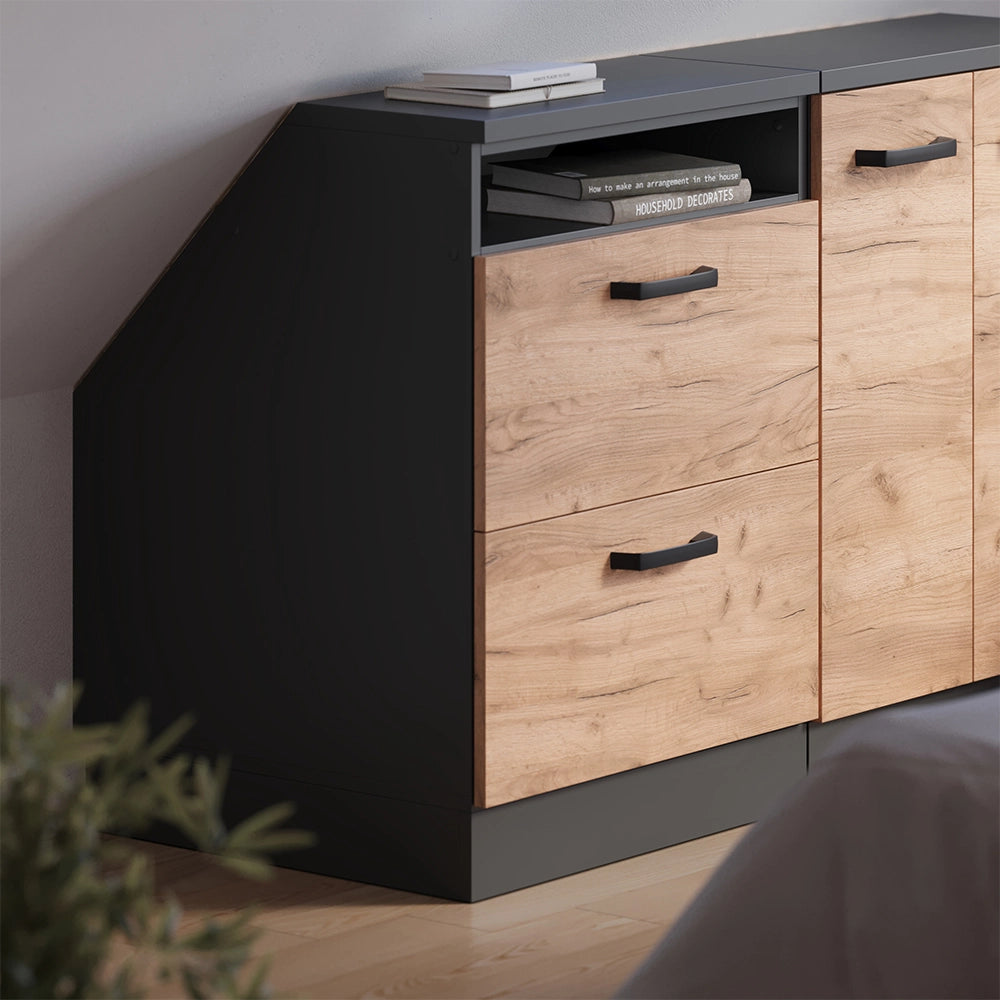 Mobile cucina sottotetto R-Line Rovere dorato/Antracite 60 cm con 2 cassetti, carcassa 60 cm profondità Vicco