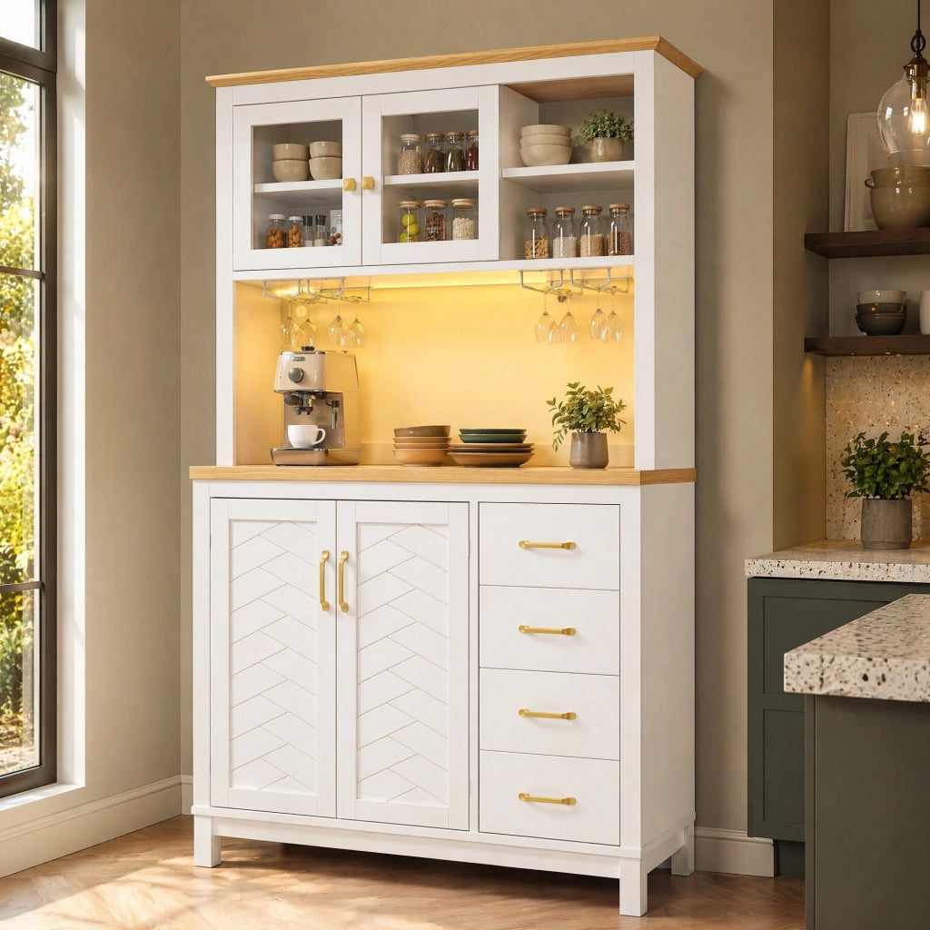 BUFFET 105,5x40x180 cm in MDF Bianco con LED