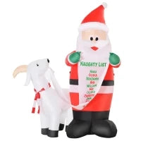 Babbo Natale Gonfiabile con Capretta e Luci LED Integrate per Esterno 135x85x180cm