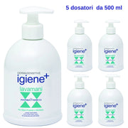 Sapone liquido lavamani igiene+ 5 dosatori da 500 ml con antibatterico