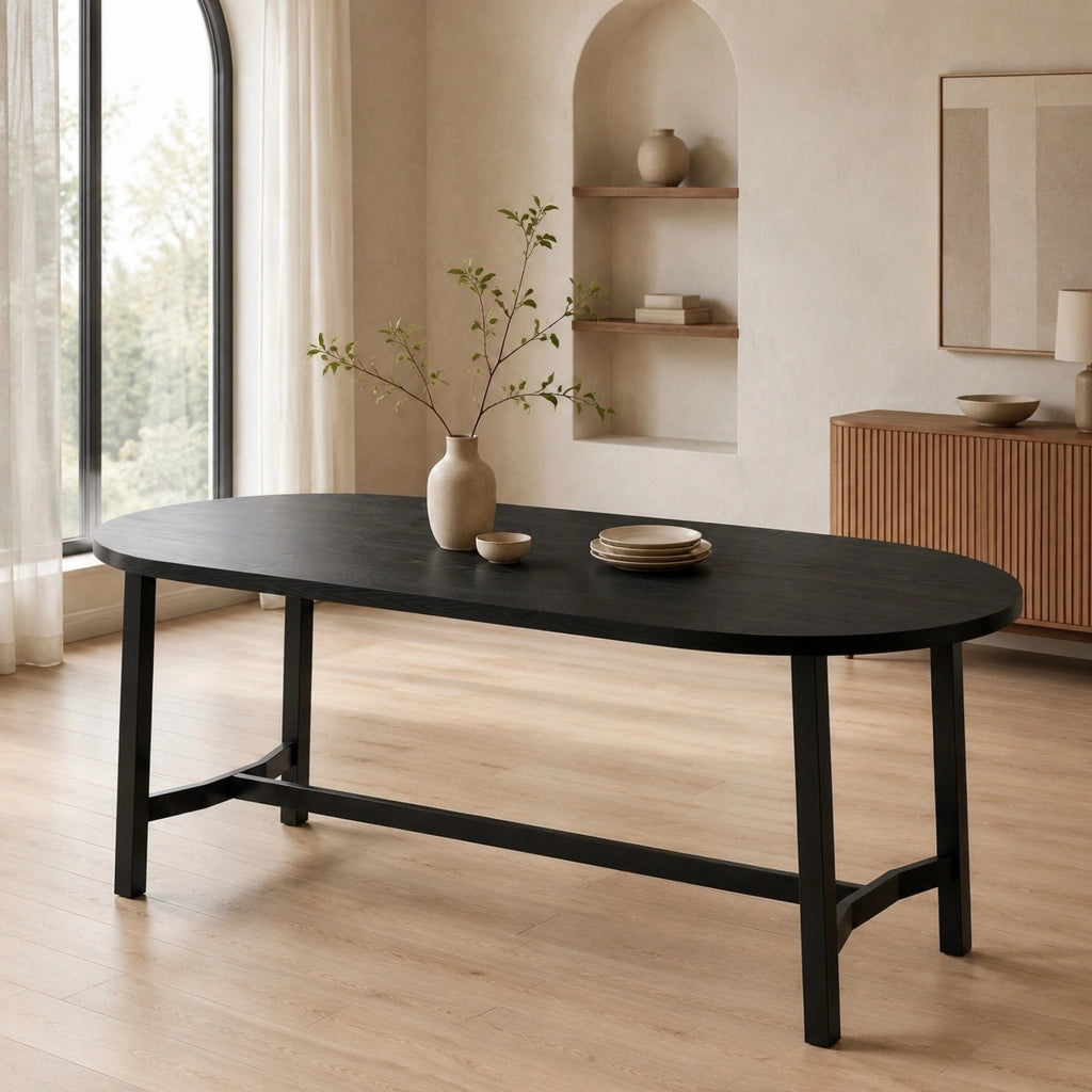 Tavolo da pranzo nero 180×80 cm con gambe in ferro