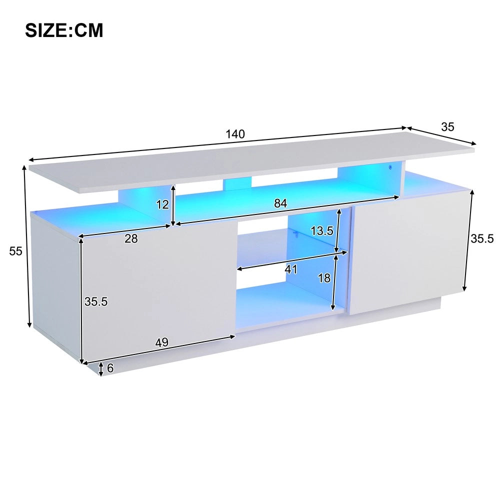 Mobile TV con LED 16 Colori e Ante a Vetro ¨C Xylo ¨C Bianco Lucido, 140 cm