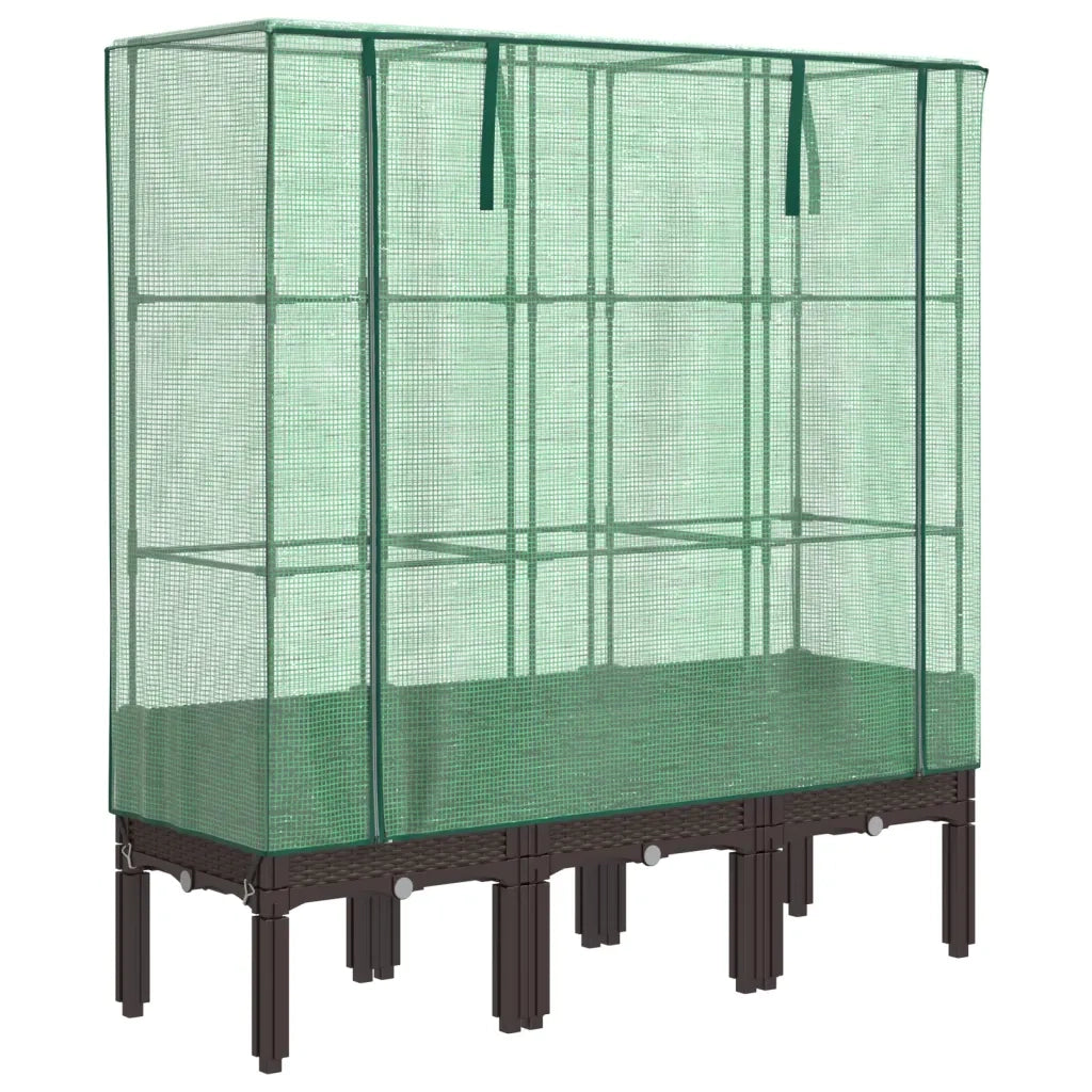 Fioriere | Cassetta per fiori | Letto Rialzato con Copertura Serra Effetto Rattan 120x40x140 cm