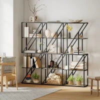 Libreria a 5 Livelli in Stile Industriale con Ripiani Aperti e Telaio in Acciaio 60x30x165 cm Rovere