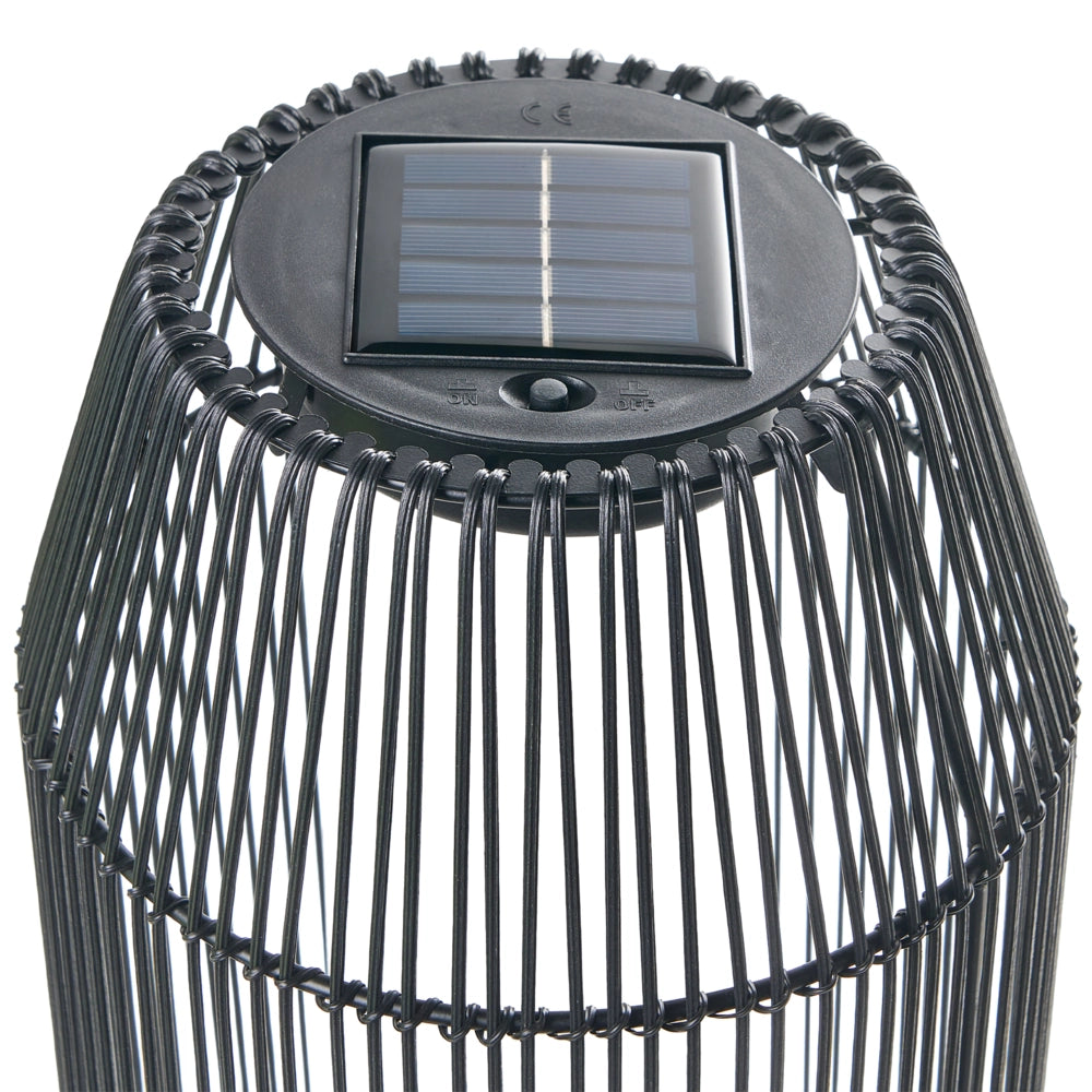 Lanterna solare da esterno Nero Materiale sintetico Paralume intrecciato LED Giardino Patio A basso consumo energetico