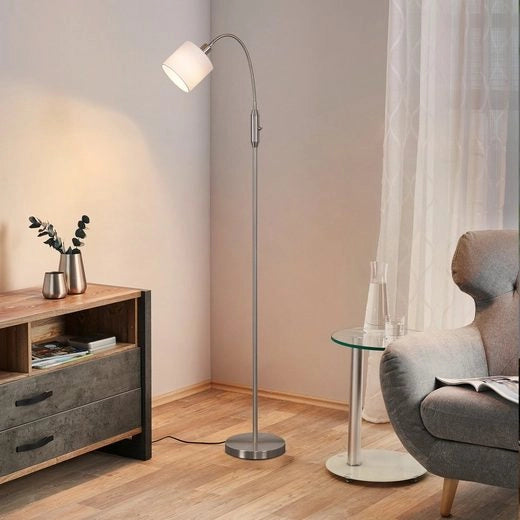 ZMH Lampada da terra vintage argento E14 paralume tessuto arco 360° per soggiorno studio