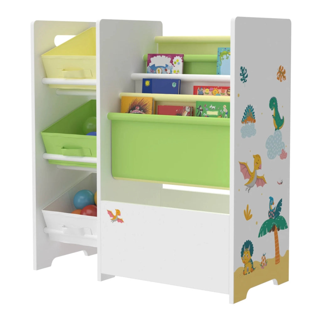 Scaffale portaoggetti per bambini con 3 contenitori aperti bianco/verde/giallo 03_0006996