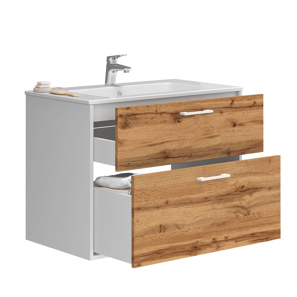 Vicco Set di mobili da bagno Rovere bianco/dorato 80 x 61.5 cm con lavabo