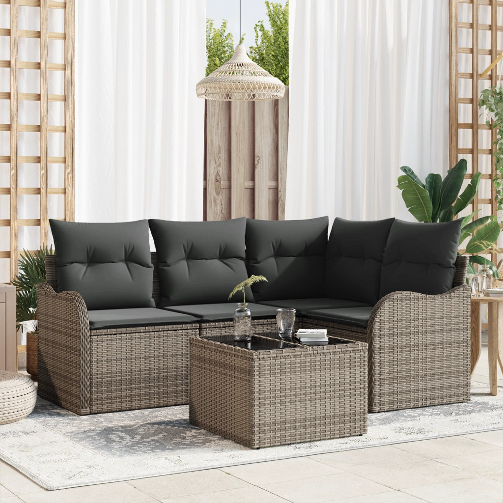 Set di Divani da Giardino da 4 Pezzi con Cuscini in Polyrattan Nero