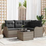 Set di Divani da Giardino da 4 Pezzi con Cuscini in Polyrattan Nero