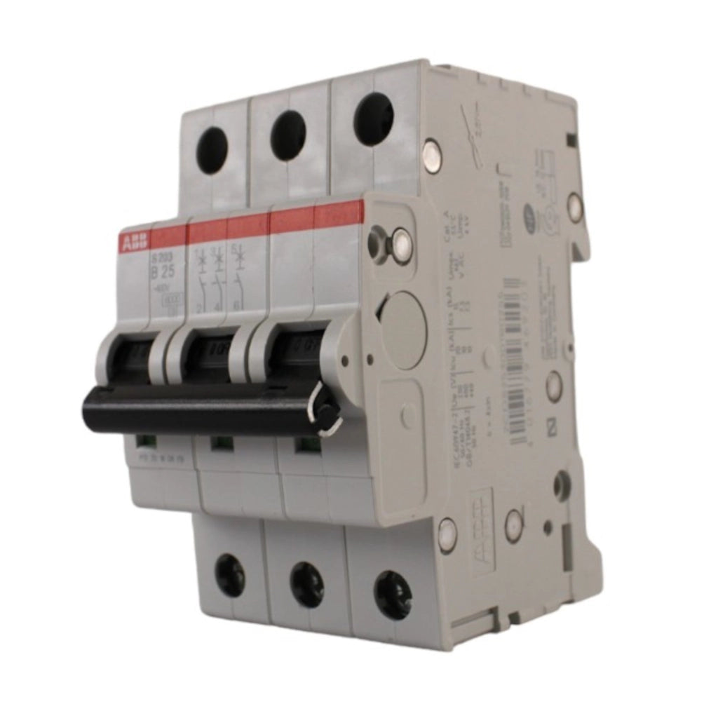 Interruttore magnetotermico 3 poli 3 moduli 6kA curva B 25A ABB