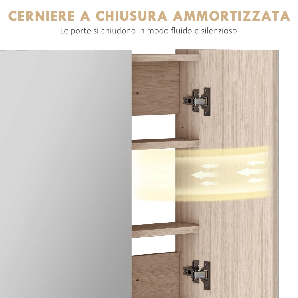 Specchio Contenitore Bagno 3 Ante ¨C Xylo ¨C Legno Bianco Rovere con Ripiani Regolabili 90x60 cm
