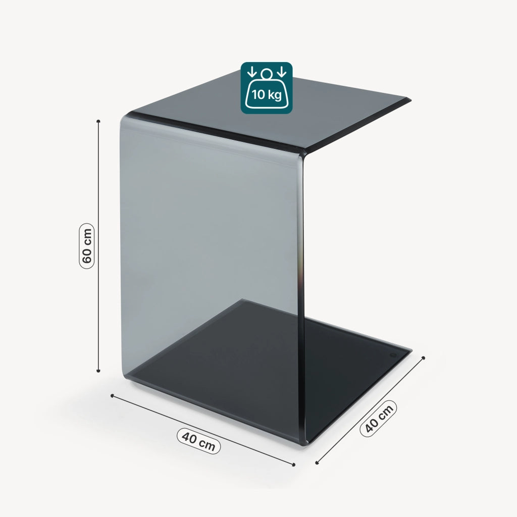 Tavolino Laterale Trölmapilu a Forma di C in Vetro 60 x 40 x 40 cm - Grigio [en.casa]