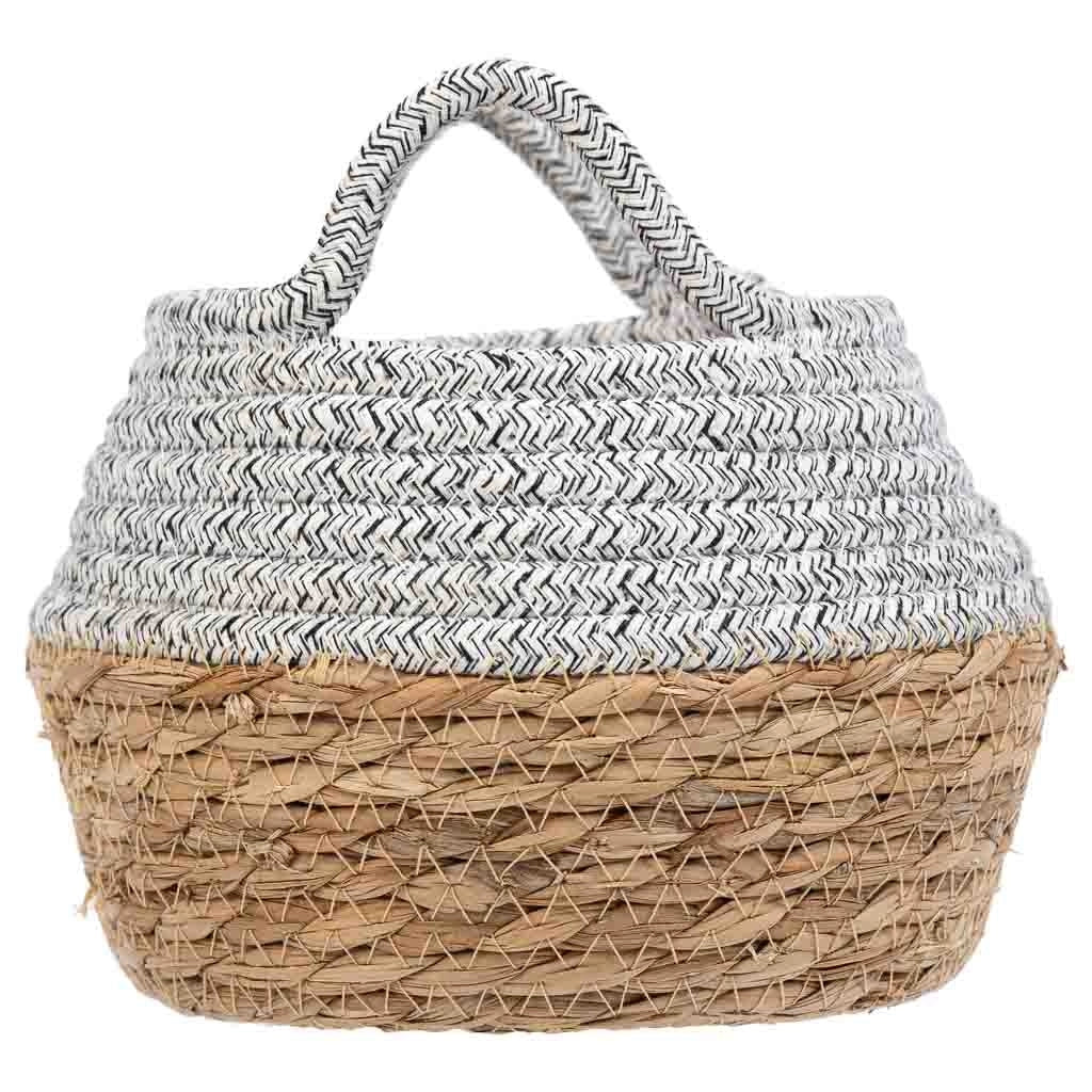 Cesto in fibra naturale e cotone grigio d18x13/16,5h
