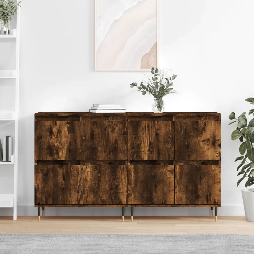 Credenze 2 pz | Madia | Buffet da pranzo | Armadio da pranzo Rovere Fumo in Legno Multistrato