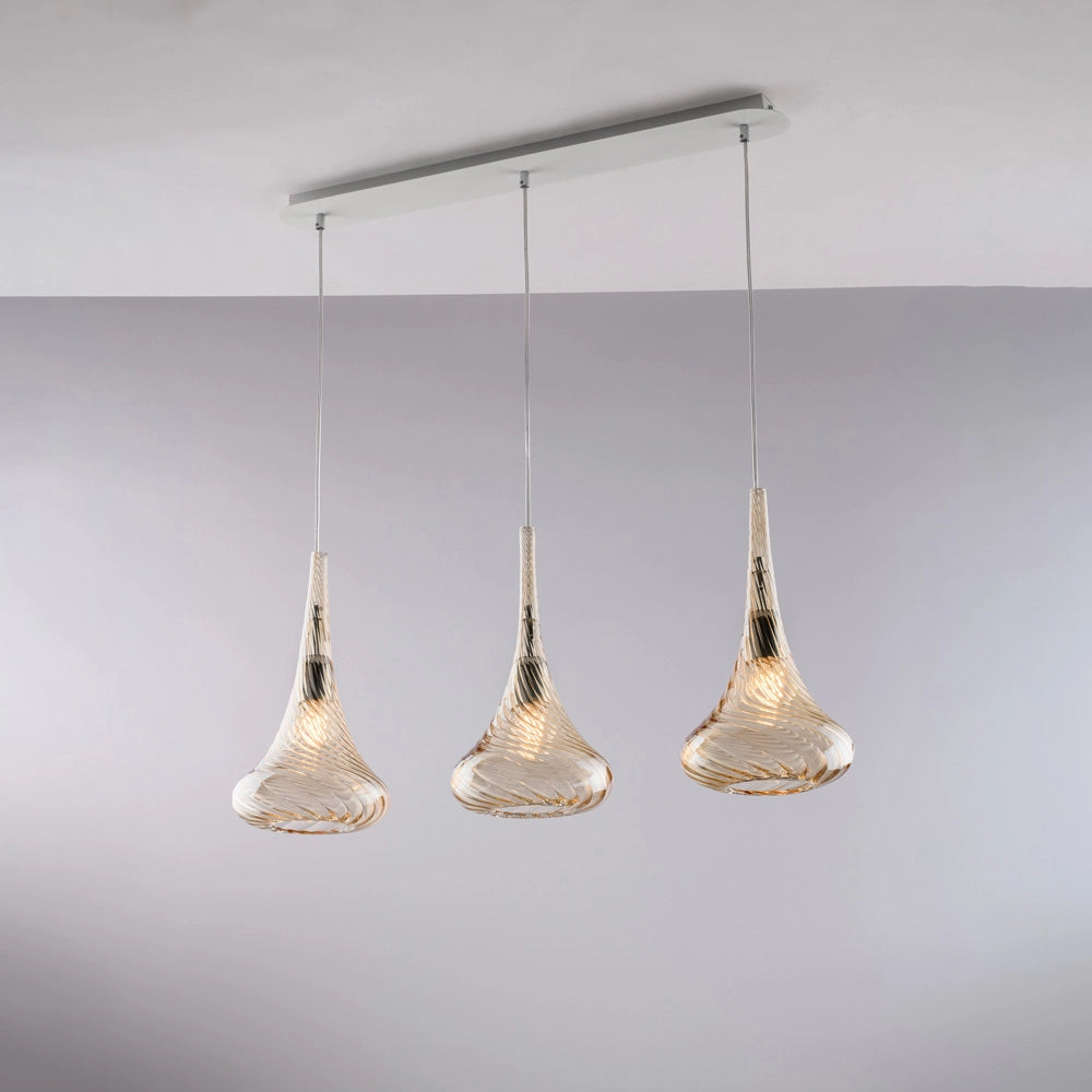 Lampadario in ferro con vetri ambra 75x10 cm