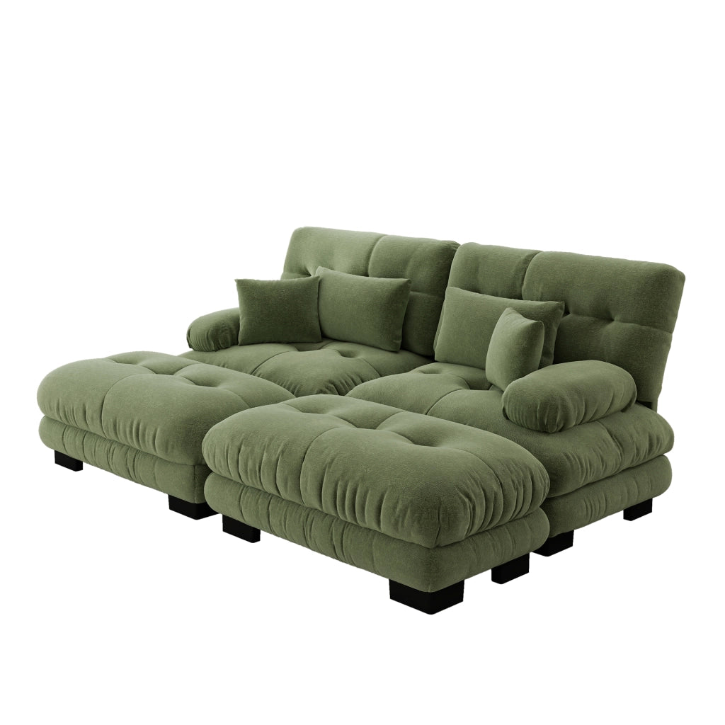 Divano Angolare in Chenille con Ottomane e Cuscini ¨C MINIMAL ¨C Verde