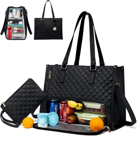 Borsa da pranzo per donne, 2-in-1 con compartimento refrigerato, borsa con compartimento da pranzo, shopper multifunzionale per donne, borsa da pranzo, borsa refrigerata, borsa a mano, combinazione per la strada, lavoro, scuola, ufficio (nero)