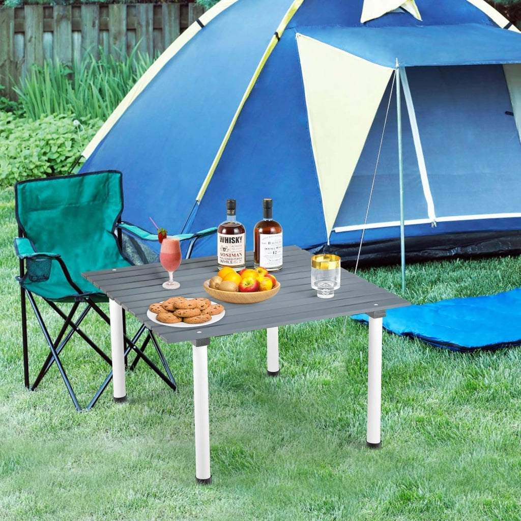 Tavolo da Campeggio Pieghevole per Esterni, Tavolo Picnic in Legno con Borsa Portatile, Tavolo da Campeggio Multifunzione per Spiaggia, Picnic, Pesca, Barbecue, 69 x 69 x 42 cm (Grigio)