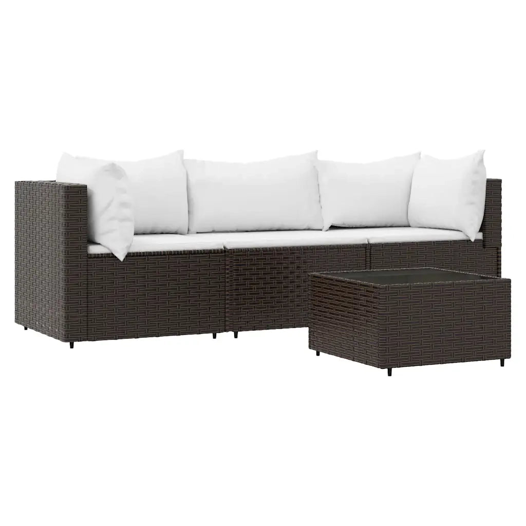 Set Mobili da Giardino 4 pz con Cuscini in Polyrattan Marrone CFW7012005