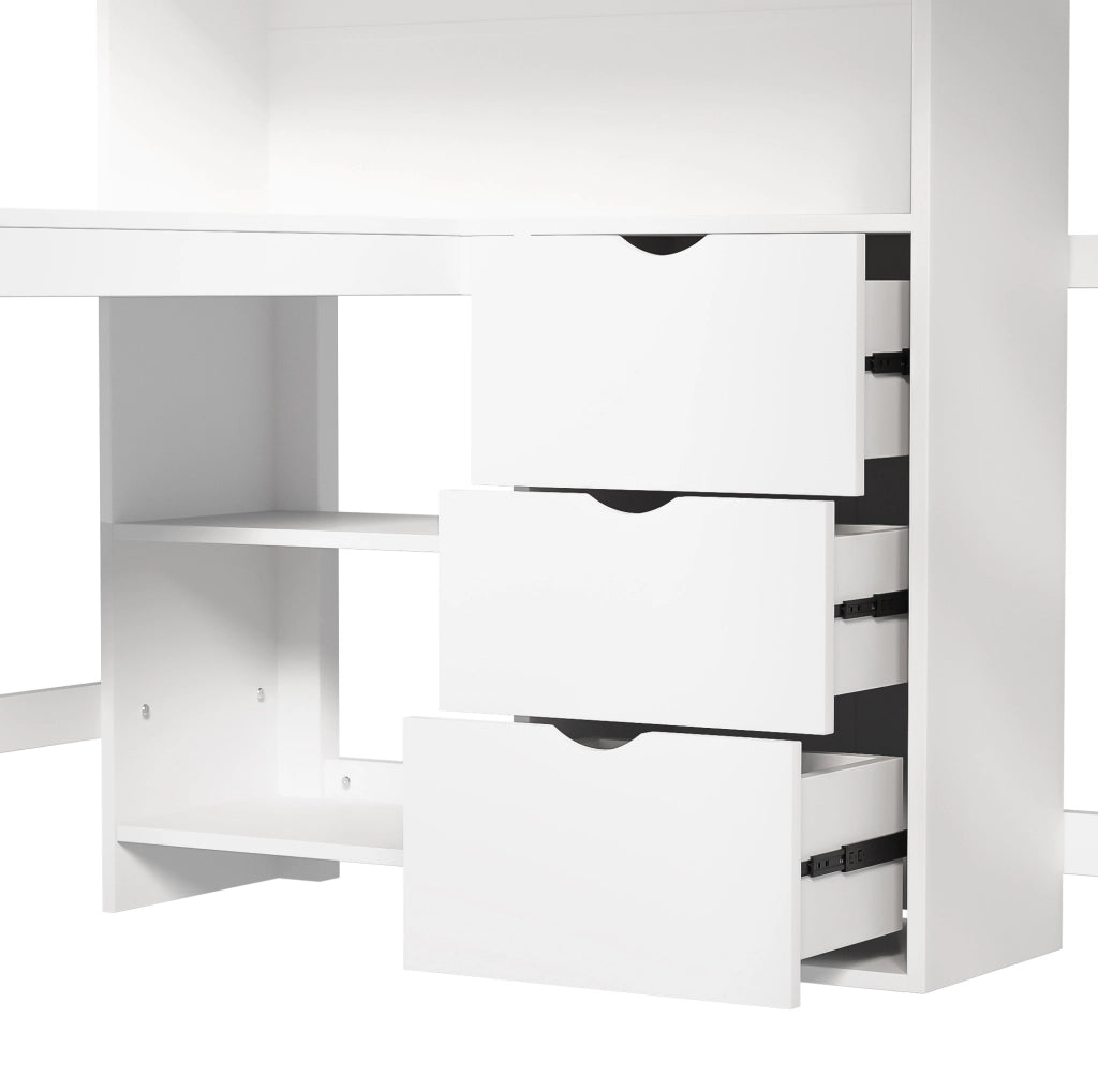 Letto a soppalco 90x200 cm con scrivania e 3 cassetti bianco