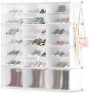 Scatola per scarpe con 12 cubi con ripiano rimovibile, mobile da 48 paia, 5 ganci da appendere, 12 ante 124 x 32 x 125 cm, per corridoio, ingresso, soggiorno, nero (Bianco)