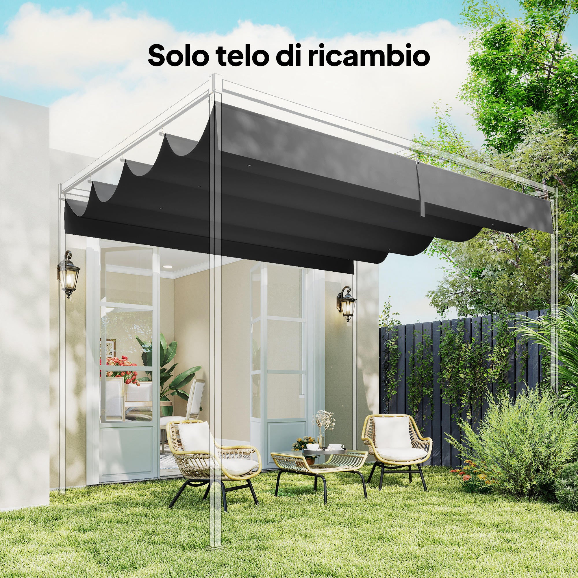 Telo Pergola per Esterni 392x350 cm Anti UV con 8 Fori di Drenaggio in Poliestere Grigio Scuro
