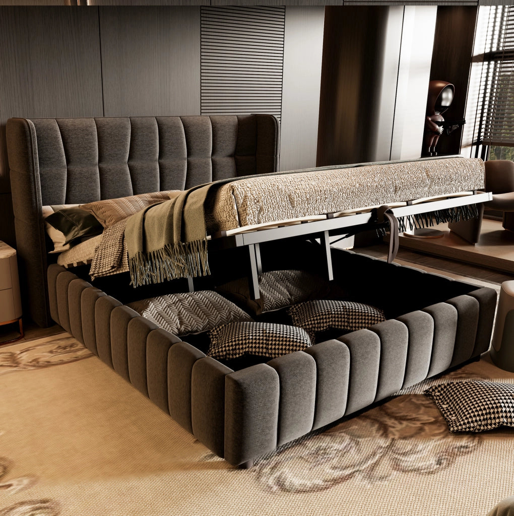 Letto matrimoniale imbottito contenitore 180x200 cm grigio