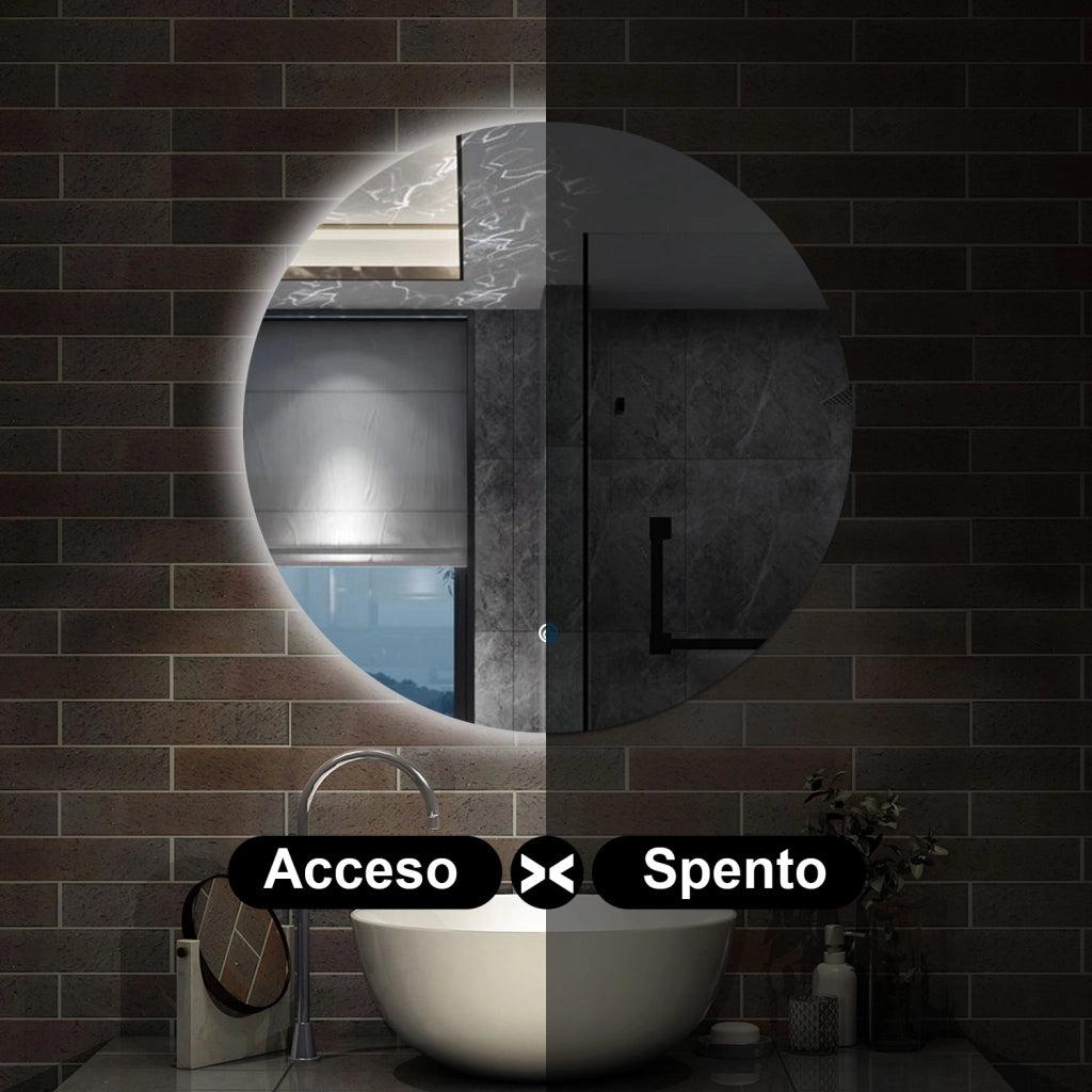 specchio 80 cm rotondo con luce led antiappannamento e touch