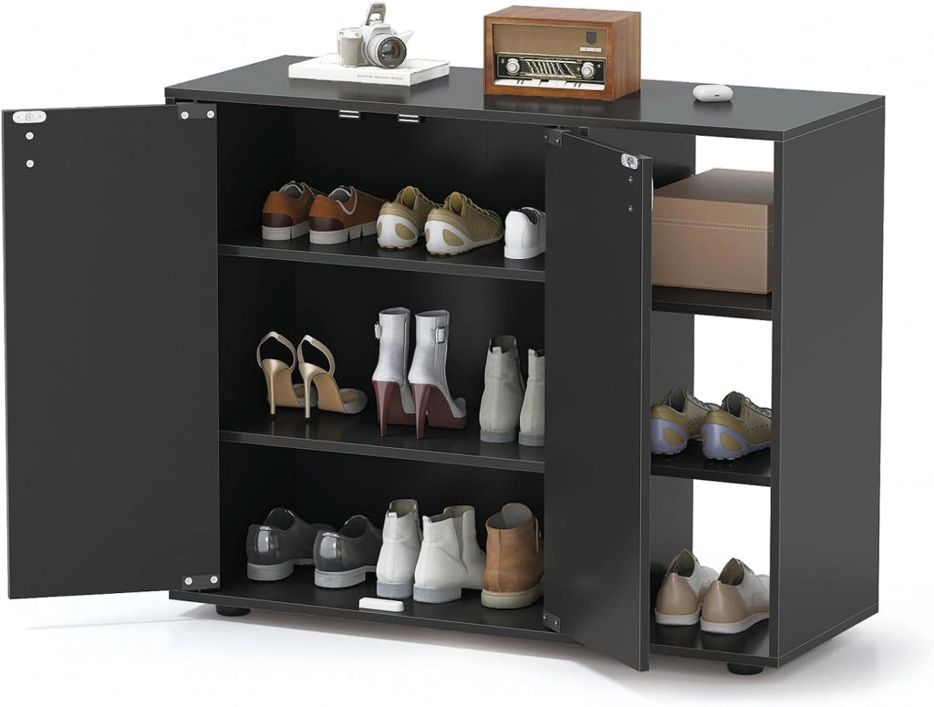 Mobiletto per Scarpe con Ante, Scaffale Porta Scarpe a 3 Ripiani con Mensole Regolabili, Organizzatore in Legno per Ingresso, Corridoio e Soggiorno, 80 x 31 x 64,5 cm (Bianco)