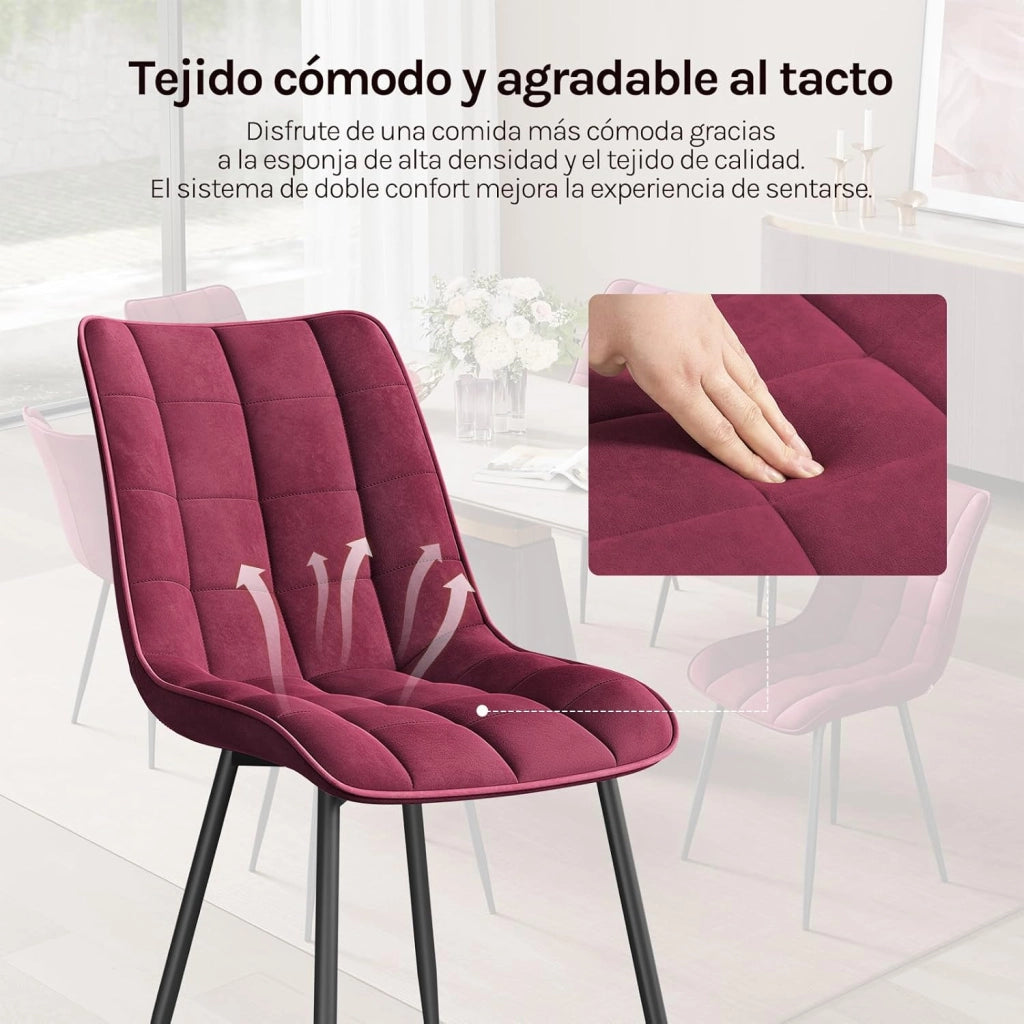 Sedie da Pranzo con Schienale senza Braccioli Sgabello in Velluto per Cucina Bordeaux BH142bd-2