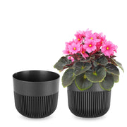 Vaso da fiori KADAX, Coprivaso, 13 cm, Plastica, Rotondo, A coste, Grafite