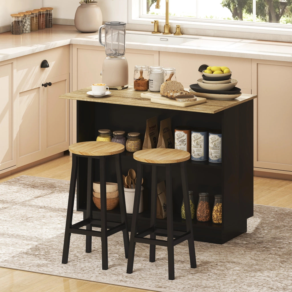 Isola Cucina con 2 Ripiani e 2 Armadietti ¨C zephmum ¨C MDF, Rovere e Nero, 105x60x82 cm