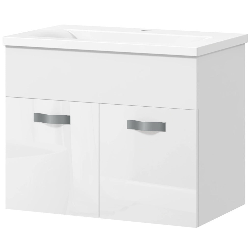 Mobile Bagno Sospeso con Lavabo e Armadietto ¨C Zephmum ¨C Bianco Lucido 61x40x50cm
