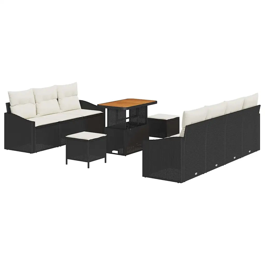 Set Divano da Giardino con cuscino 10 pcs Nero e Crema
