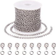 Estensione per catena di bordo in acciaio inossidabile a 5 m, catene a collegamento a spirale con chiusura a granchio per catene da bracciale per gioielleria artigianale.