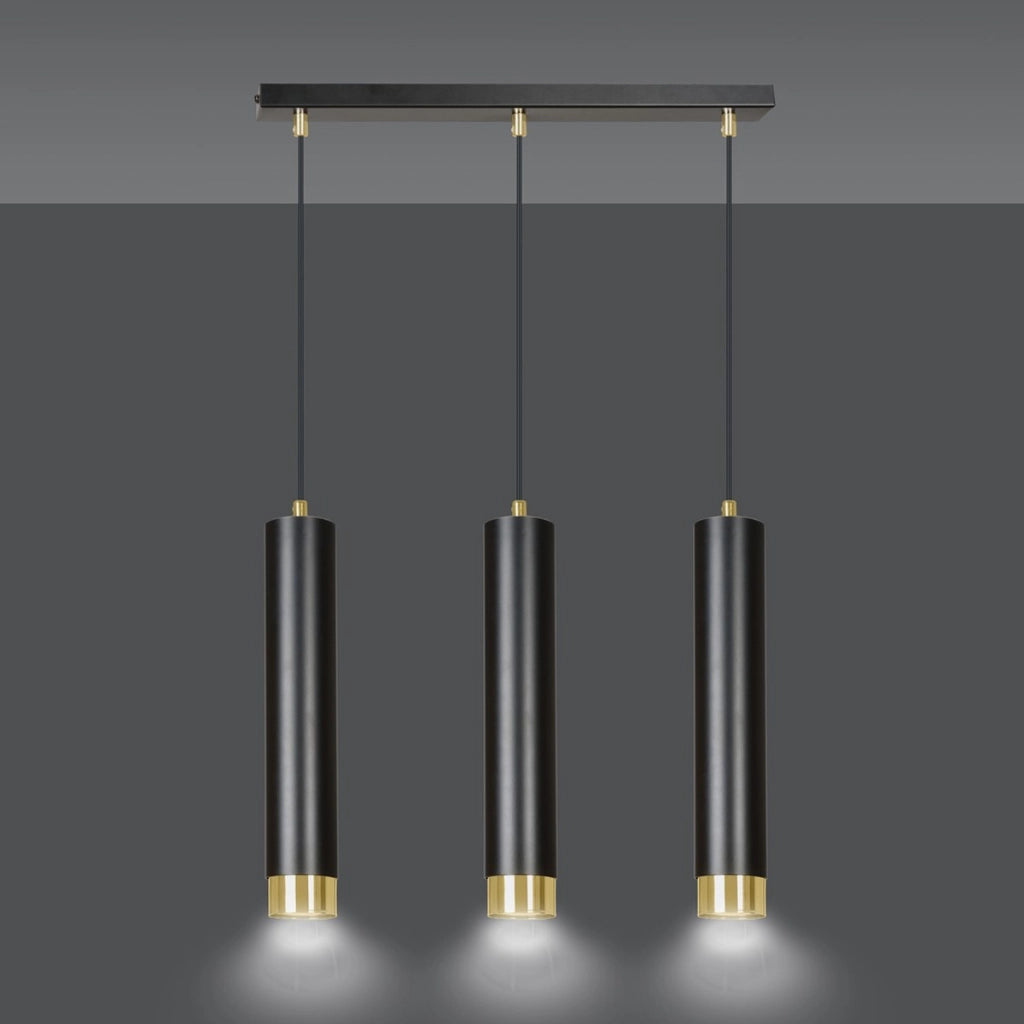 Lampada a sospensione KIBO in acciaio nero opaco e oro